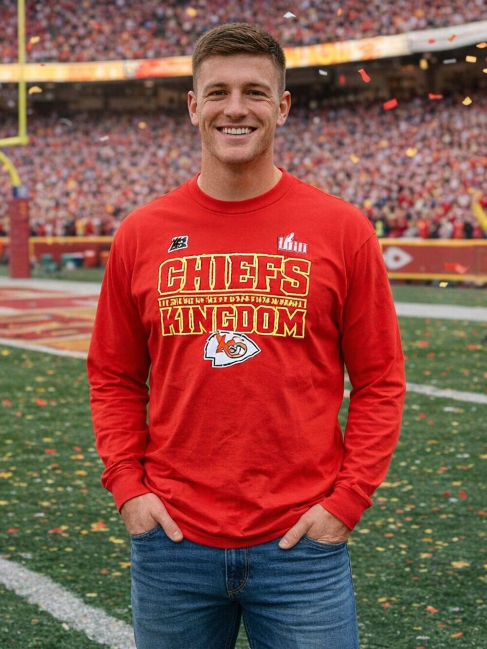 Kansas City Chiefs LIVII 2022 Champions Kingdom Trophy Red Long Sleeve Shirt XL‎